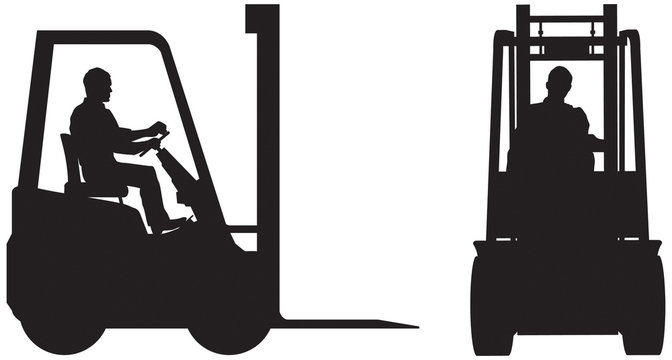 Forklift Truck Side And Front Silhouette