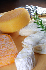 French cheese on a wooden cheese board
