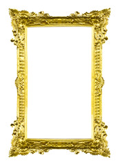 golden wood picture image frame isolated on white background