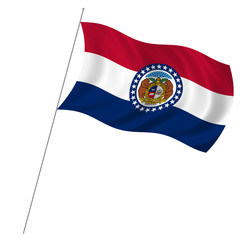 Flag of Missouri with pole flag waving over white background