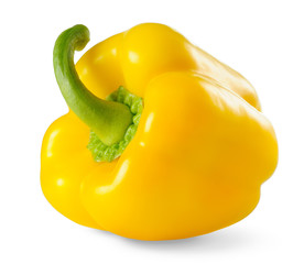 Isolated pepper. One yellow bell pepper isolated on white background