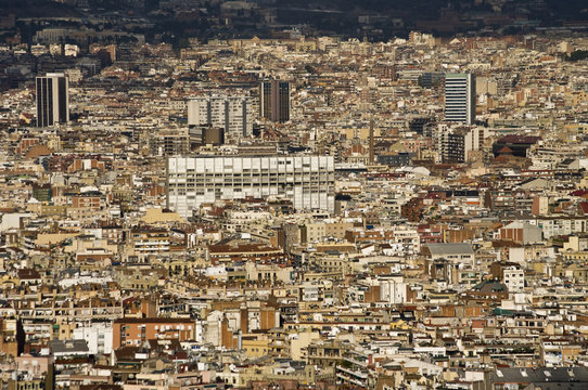 View of Barcelona looking from mount Montjuic. Spain.