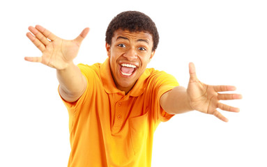 Fototapeta premium Success sign - A young man showing thumbs up sign