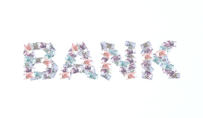 written bank with ruble bank notes