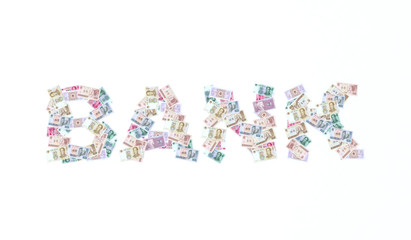 written bank with yuan bank notes
