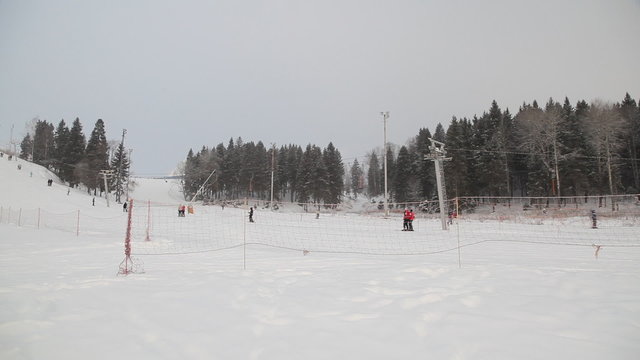 Skiing resort under snowfall