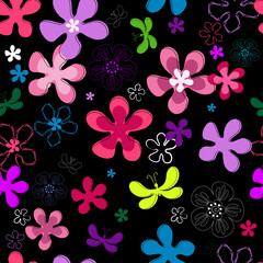 Black repeating floral pattern