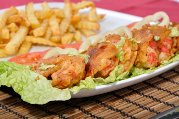 Diet surimi with pommes frites and vegetable