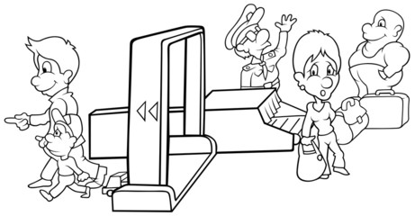 Security - Black and White Cartoon illustration