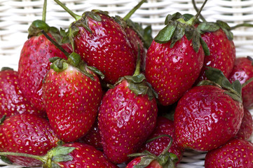 fresh strawberries in white basket