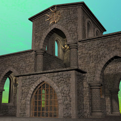 fantasy temple at dawn. 3D rendering of a fantasy theme for