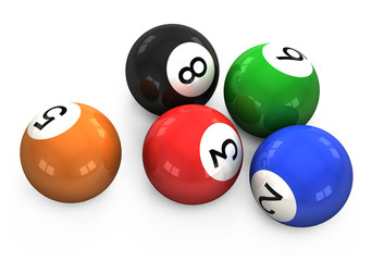 billiard balls out of American billiards on a white background
