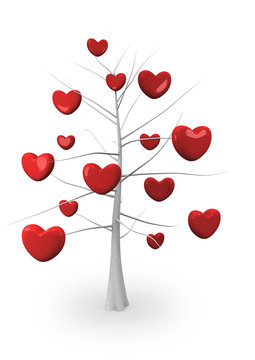 romantic tree with leaves in the shape of hearts