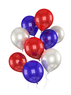 red, white, blue balls on a white background