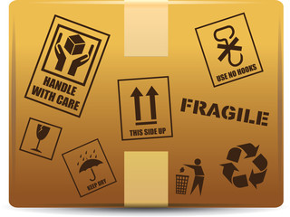 Safety fragile sticker icon set