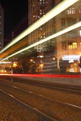 Traffic through downtown in Hong Kong at night