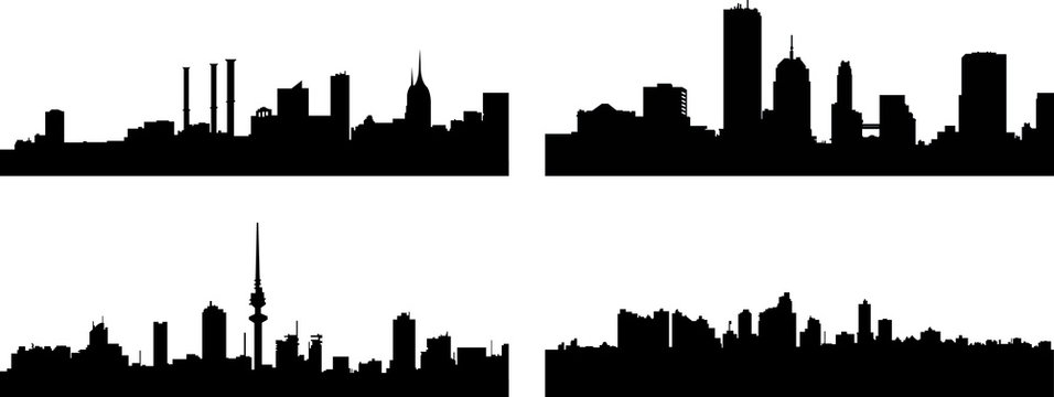 A collage of four different European city silhouettes