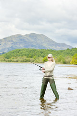 fishing woman, Loch Venachar, Trossachs, Scotland