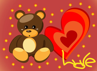 a cute little  Bear holding a love heart.