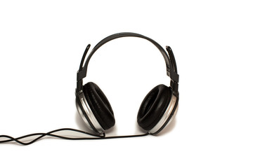 Stereo headphones on a white