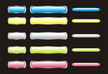 set of neon glossy buttons on a black background