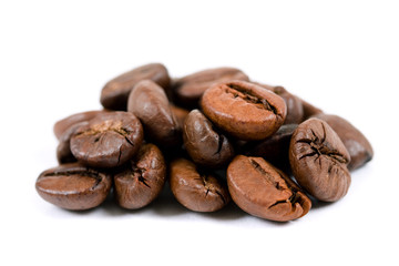 macro shot of coffe bens, isolated on white