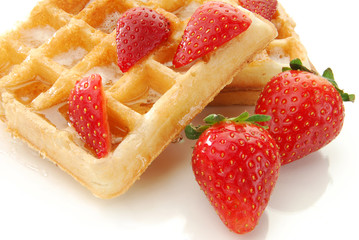 Buttered waffle with strawberries
