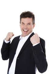 Jubelnder Mann, mittleren Alters.