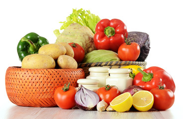 Composition with variety of raw vegetables isolated on white
