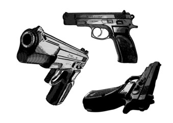 pistol trio - obrazy, fototapety, plakaty