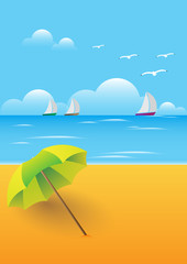 Fototapeta na wymiar beach day with umbrella and boat
