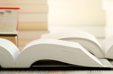Composition with stacks of books
