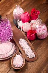 Pink bath salt for Spa and aromatherapy