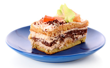 sweet cake over white background.