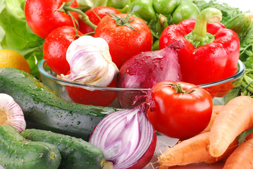Composition with variety of fresh raw vegetables