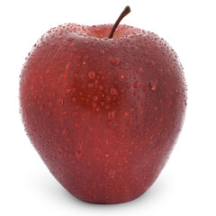 Wet red apple isolated on white background
