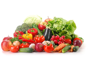 Composition with variety of raw vegetables isolated on white