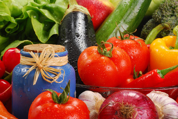 Composition with variety of raw vegetables