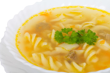 soup with macaroni and meat