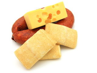 Rolled pancakes with cheese and sausage