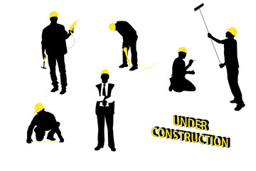Isolated builders silhouettes
