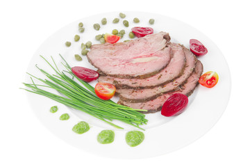 hot ham on white dish