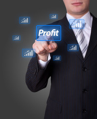 Man pressing profit button
