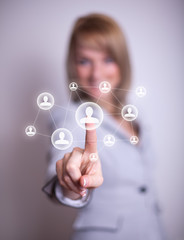 woman pressing social network icon