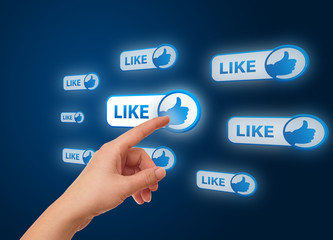 hand pressing social network icon