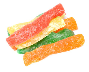 Candied Pineapple Sticks Isolated on White Background