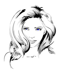 Hand-drawn fashion model. Vector illustration. Woman's face