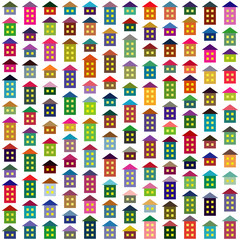 Vector seamless background made of multicolor simple houses