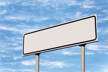 Blank White Framed Road Sign Against Sky, Black Frame