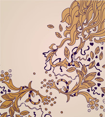 vector background with  fantasy golden plants and violet ribbons